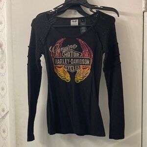 Harley-Davidson Women's Black Long Sleeve Top with Colorful Logo